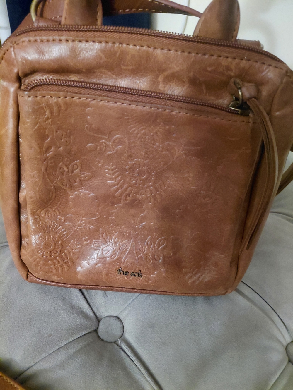 The Sak Tan Floral-Embossed Leather Crossbody Bag